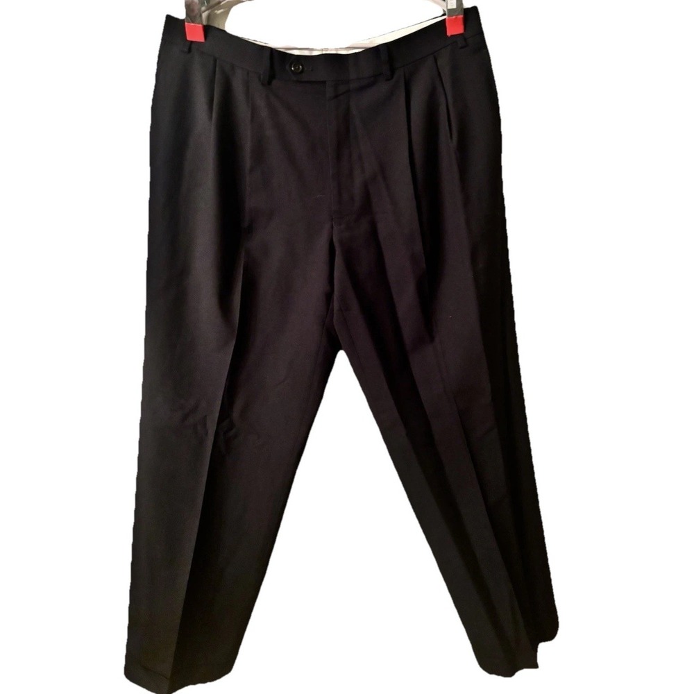 Lauren Ralph Lauren Mens 36x30 Total Comfort Black Pleated Cuffed Wool Pants